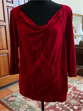 Dunia Red Cowl Neck 100% Rayon Top Blouse Long Sleeve Size S